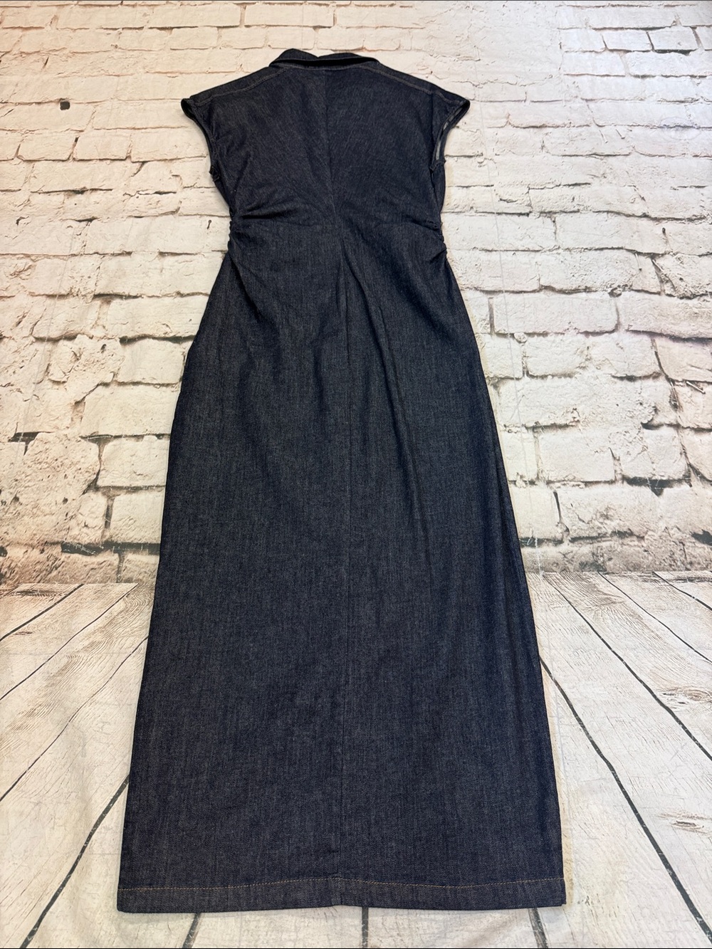 Zara Ruched Denim Midi Dress Size  S - Picture 11 of 11